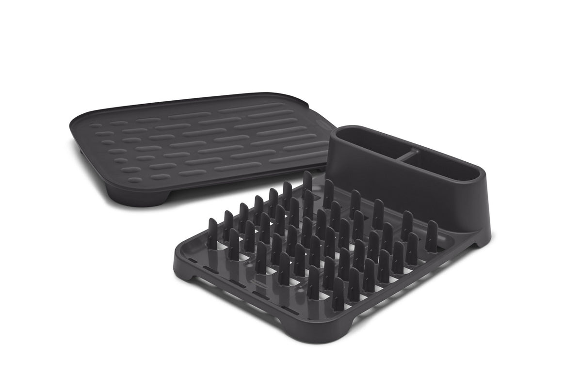 Rubbermaid® Antimicrobial Dish Drying Rack with Drainboard, Raven Grey, 2-Piece Set - US 53580