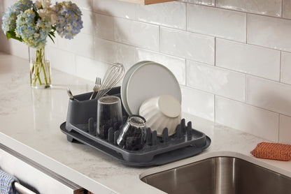 Rubbermaid® Antimicrobial Dish Drying Rack with Drainboard, Raven Grey, 2-Piece Set - US 53580